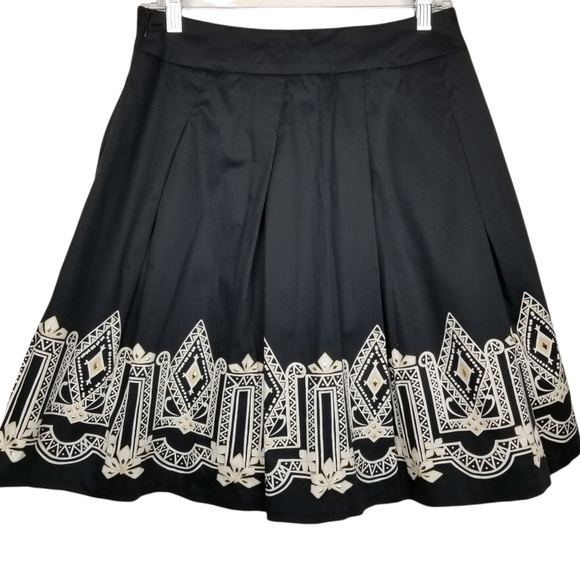 WHBM Black White Gold Art Deco Geometric Pleated Circle Skirt Size 4 - Picture 2 of 9